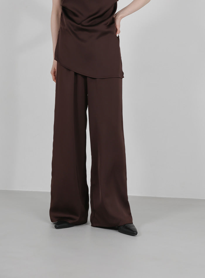 ストレートイージーサテンパンツ【セットアップ対応】【洗える