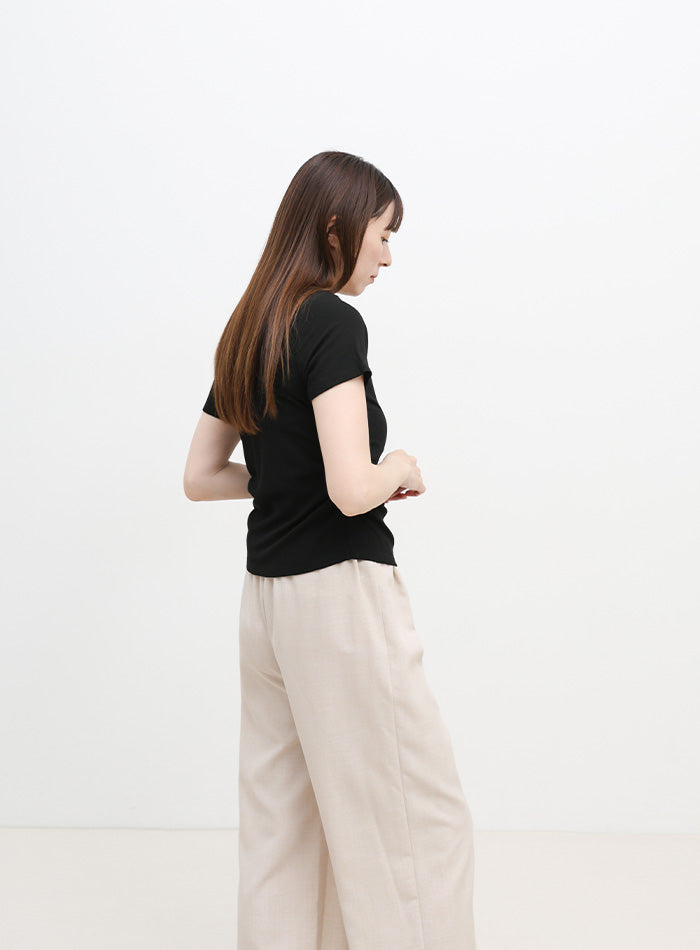 ウエストギャザーストレートリラックスパンツ【接触冷感/セットアップ