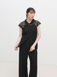 リラックスシアー刺繍パンツ【セットアップ対応】