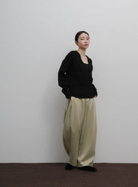 【Et】Linen-Like Barrel Pants