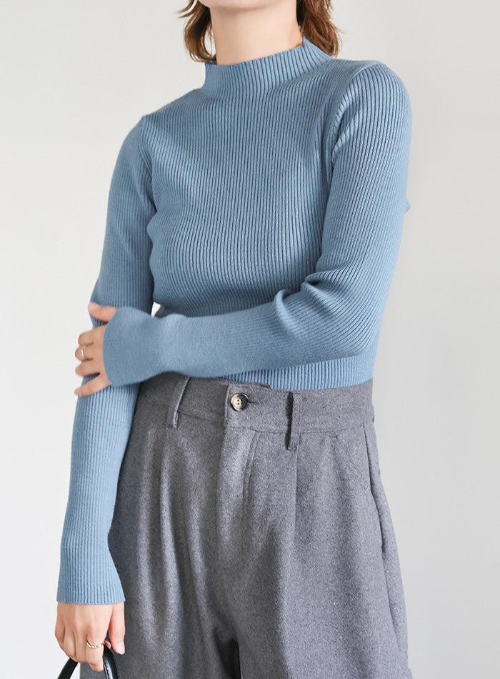 プチハイネックリブニット