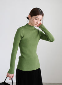 プチハイネックリブニット