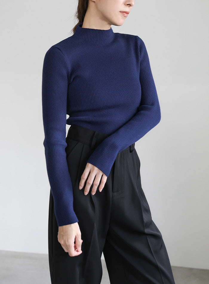 プチハイネックリブニット