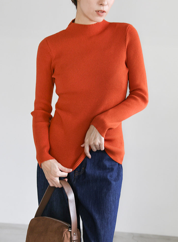 プチハイネックリブニット