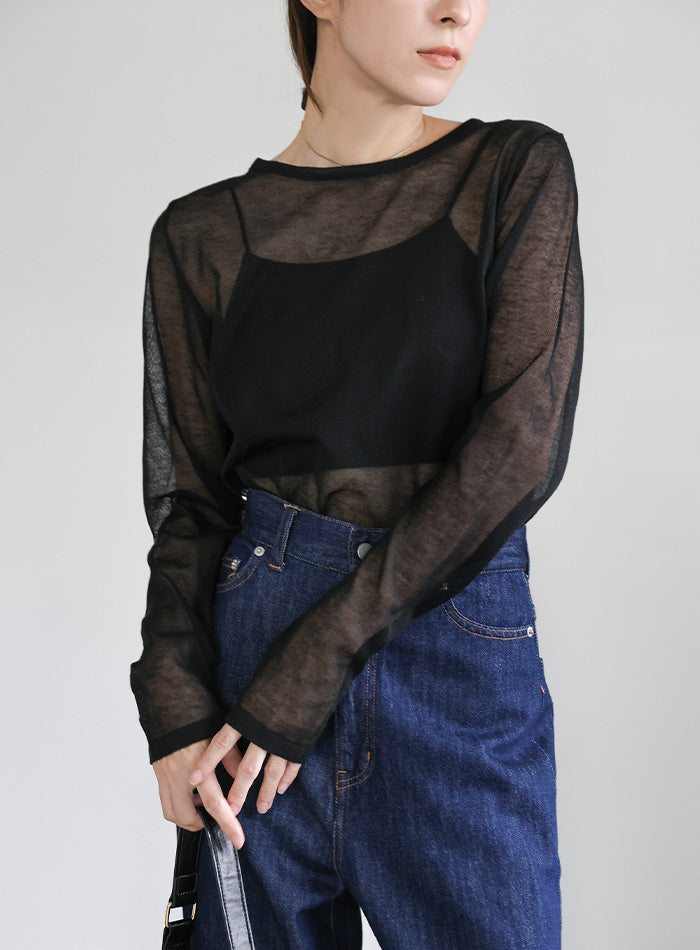 【サイズ展開あり】クルーネックシアーニットプルオーバー