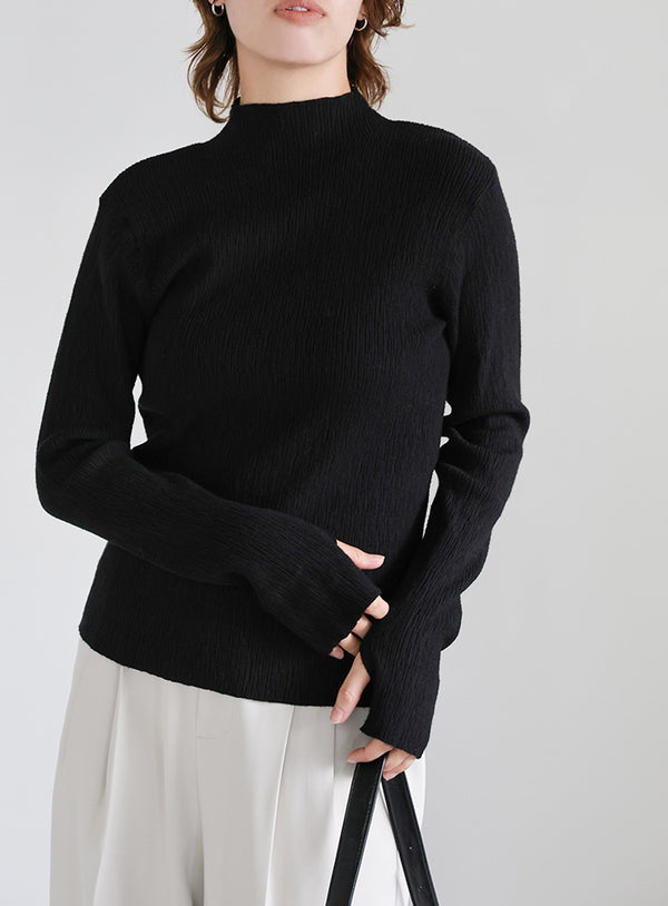 ニュアンスリブプチハイネックトップス