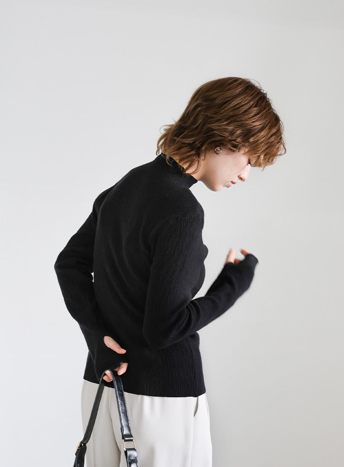 ニュアンスリブプチハイネックトップス