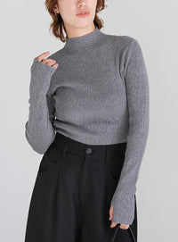 ニュアンスリブプチハイネックトップス