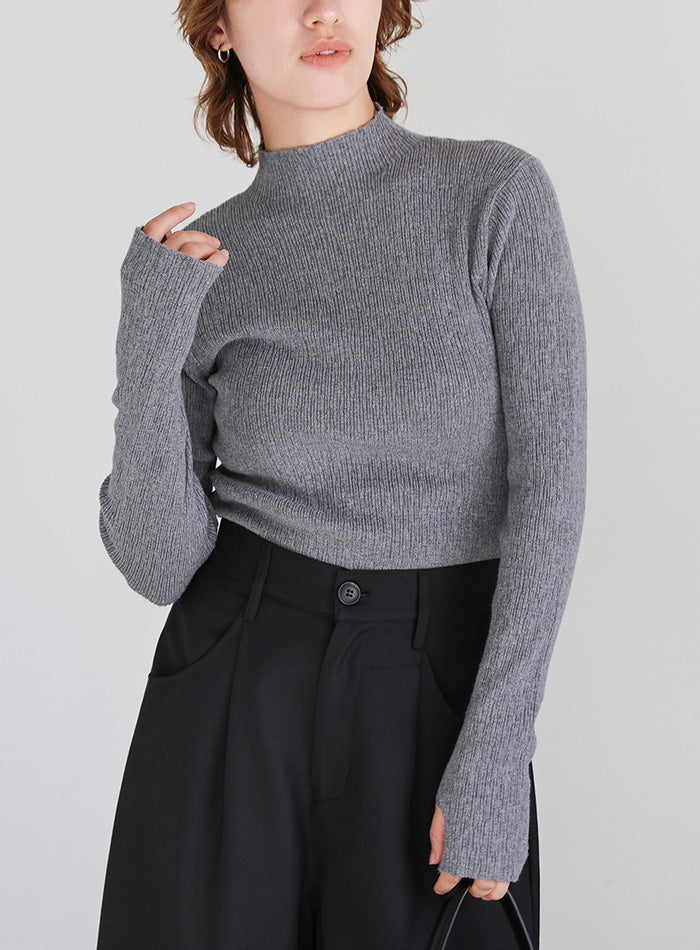 ニュアンスリブプチハイネックトップス