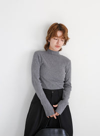 ニュアンスリブプチハイネックトップス