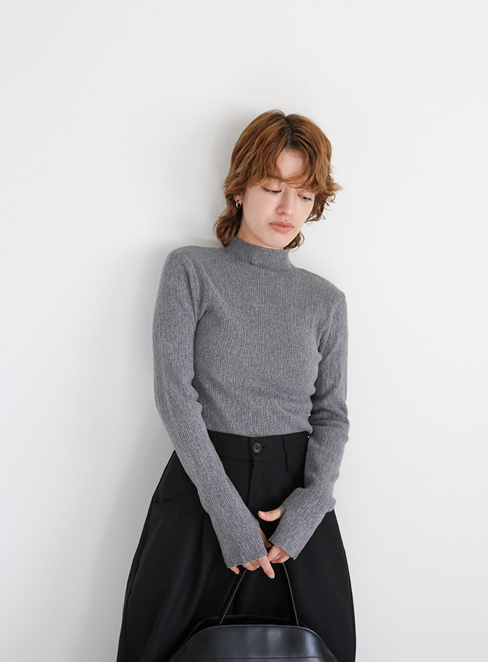 ニュアンスリブプチハイネックトップス