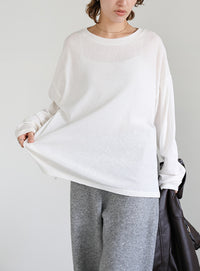 スラブシアークルーネックトップス