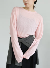 スラブシアークルーネックトップス