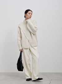 2WAYボタンスリットモヘアライクニット