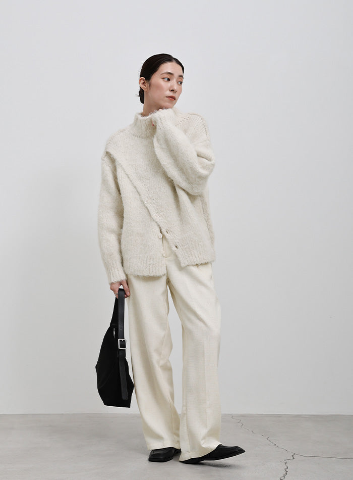 2WAYボタンスリットモヘアライクニット