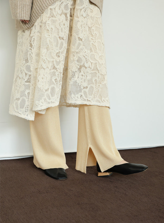 【Et】Rib-Knit Slit Pants