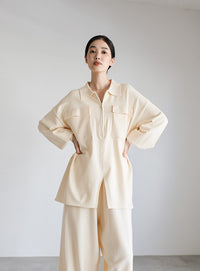 【Et】バックシャーリングハーフジップニット