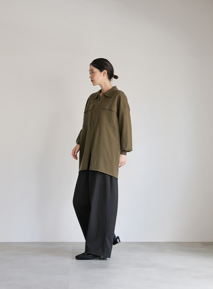 【Et】バックシャーリングハーフジップニット