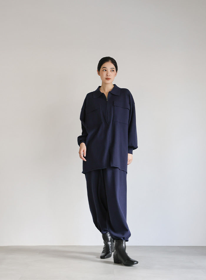 【Et】バックシャーリングハーフジップニット