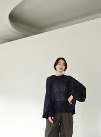 【Et】	Mohair-like Crew Neck Knit