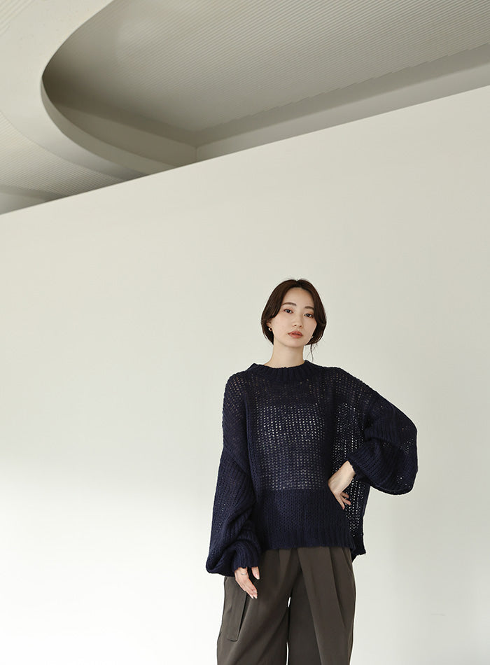 【Et】	Mohair-like Crew Neck Knit