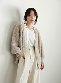 【Et】Shaggy V-Neck Volume Cardigan