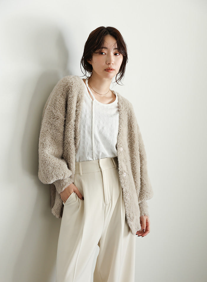 【Et】Shaggy V-Neck Volume Cardigan