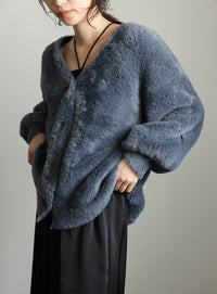【Et】Shaggy V-Neck Volume Cardigan