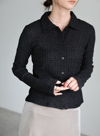 シャーリングポロカーディガン