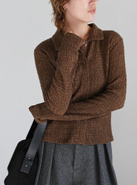 シャーリングポロカーディガン