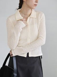 シャーリングポロカーディガン