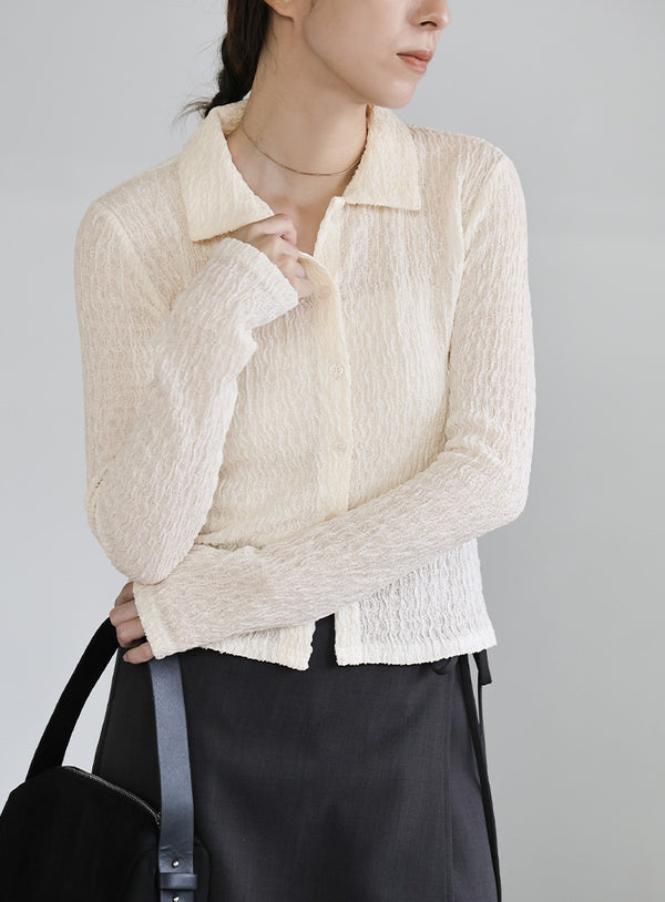 シャーリングポロカーディガン