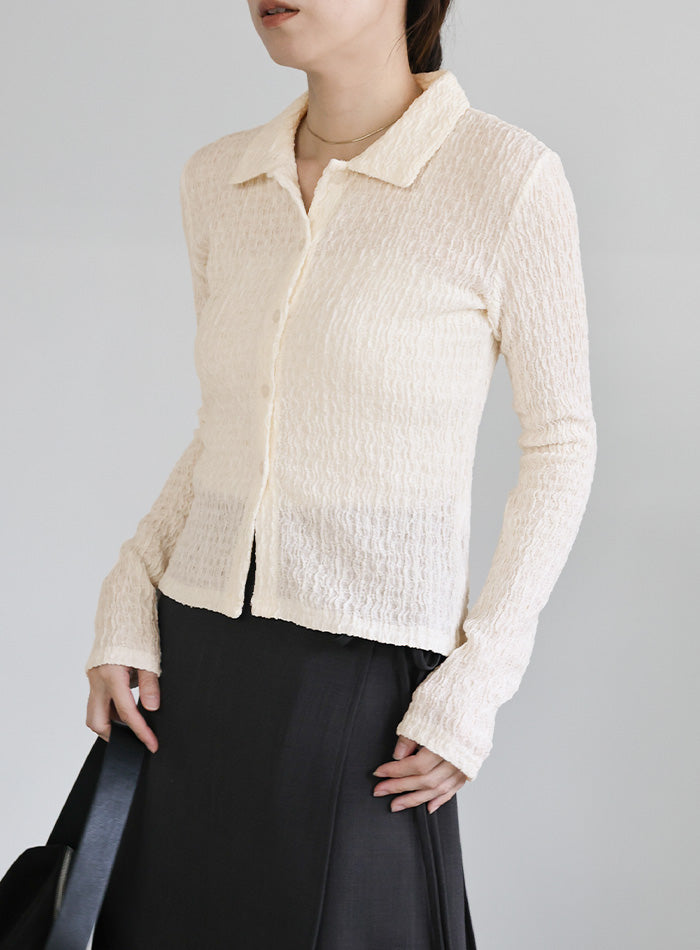 シャーリングポロカーディガン