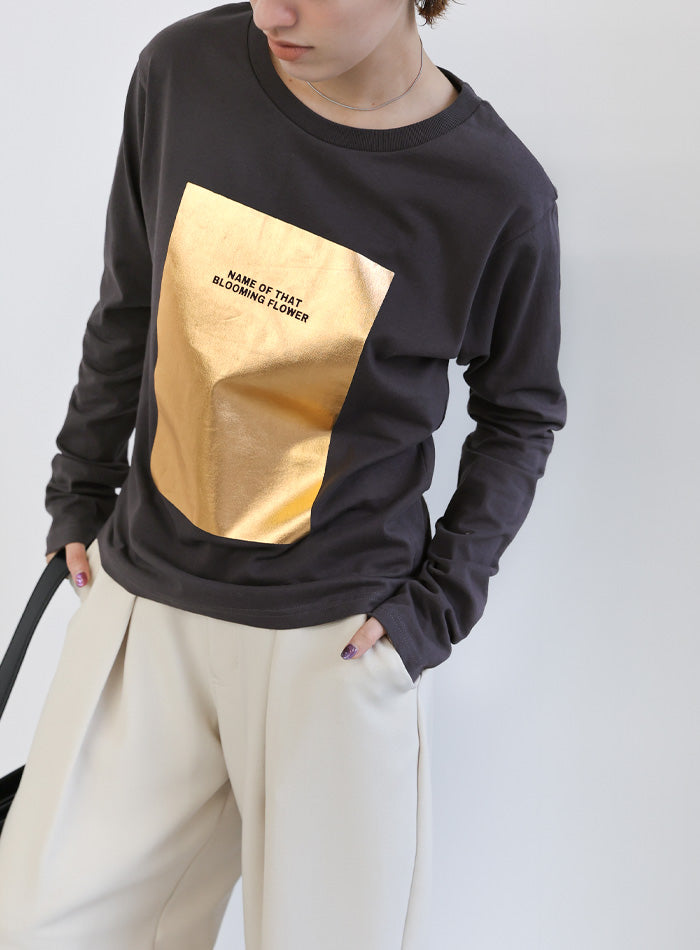 箔プリントロングTシャツ