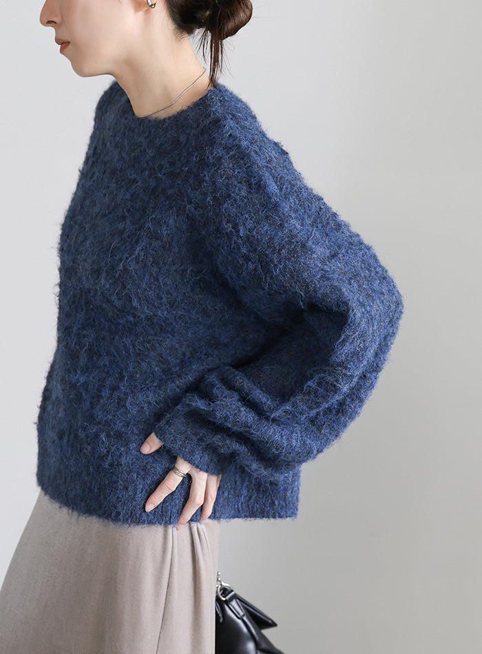 ロマンティック フルッター　ネイビー　セーターSトッカ TOCCA 紺色 ボリュームシャギークルーネックニット – SELECT MOCA