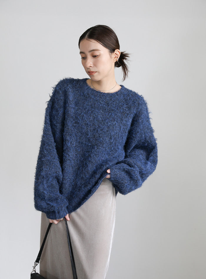 【値下げ可】STONE  ネイビー クルーネック ニット ボリュームシャギークルーネックニット – SELECT MOCA