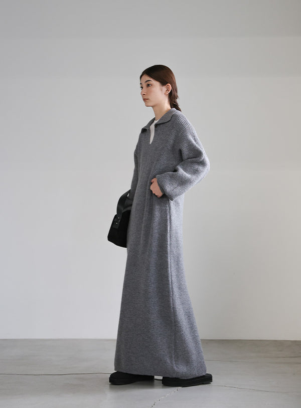 ポロカラーニットワンピース