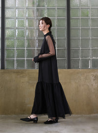 【オケージョン/結婚式】ヘムチュールサテンワンピース