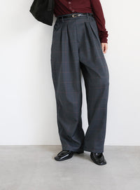 チェック柄タックパンツ