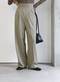 フロントファスナーハイウエストタックパンツ