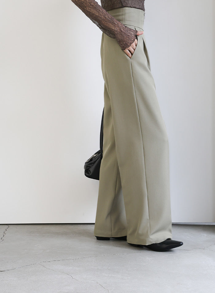 フロントファスナーハイウエストタックパンツ