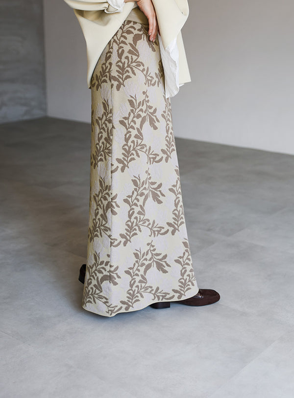 【Et】Leaf-pattern Knit Skirt