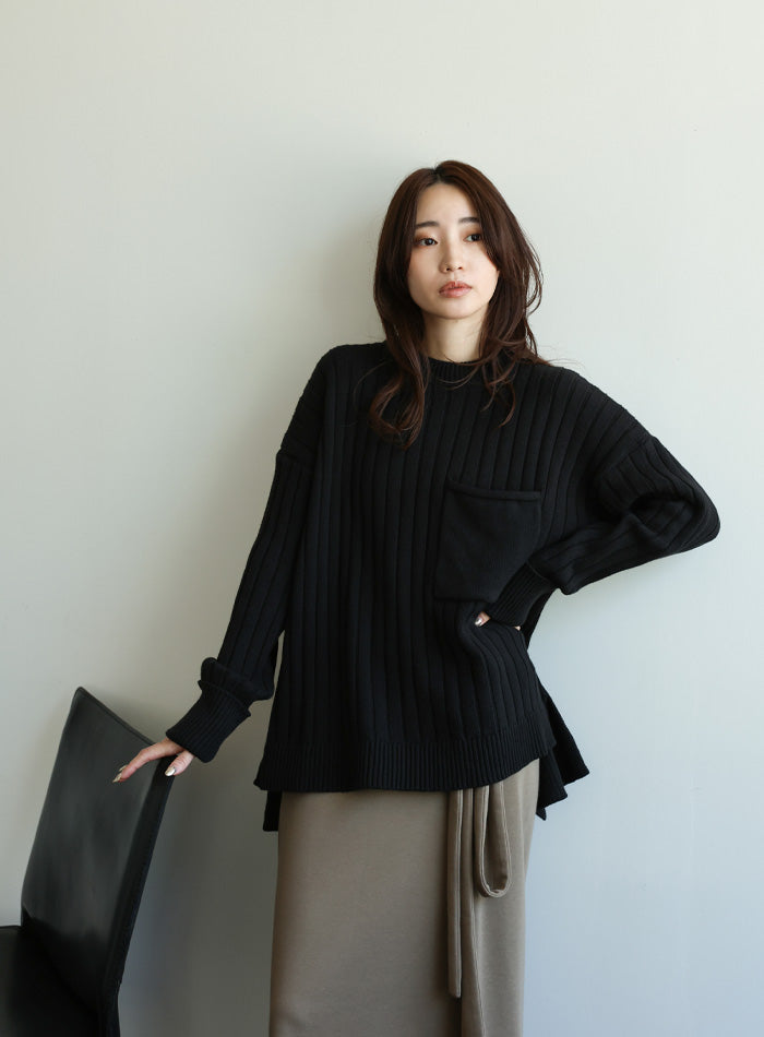 【Et】バックスリットリブニット