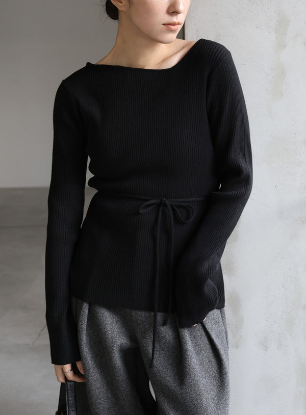 アシメネックウエストリボンニット