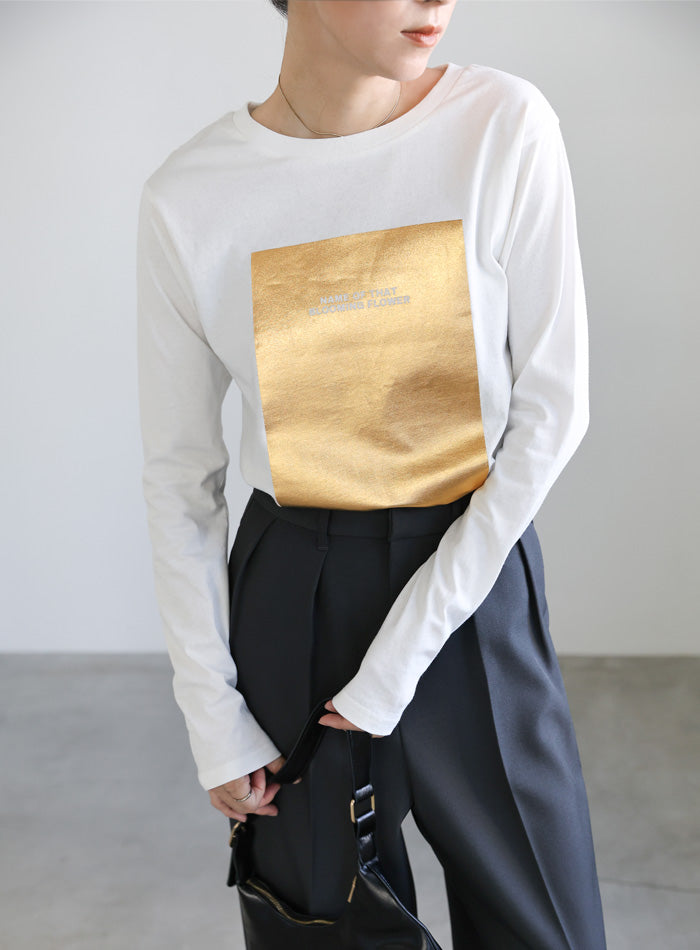 箔プリントロングTシャツ