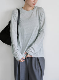 スラブシアークルーネックトップス