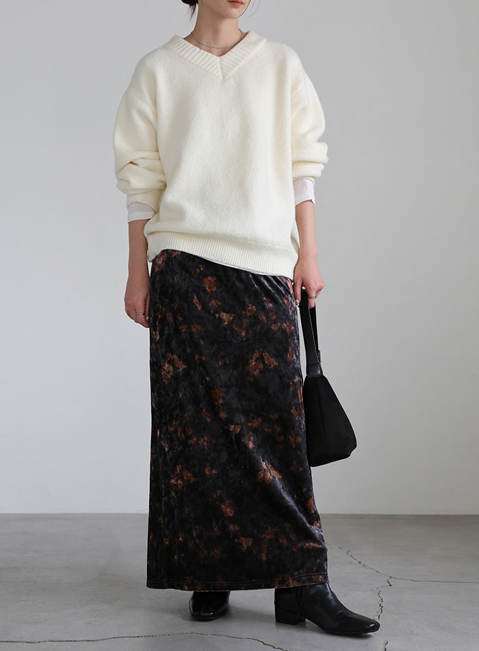 タイダイベロアナロースカート