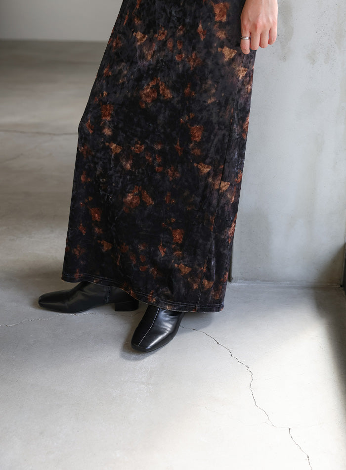 タイダイベロアナロースカート