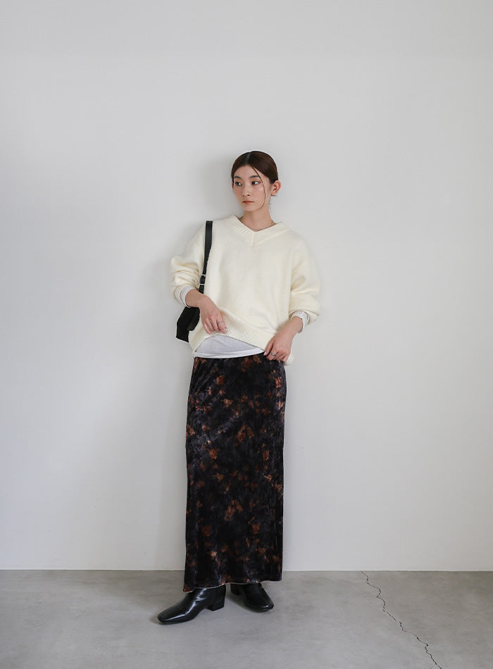 タイダイベロアナロースカート