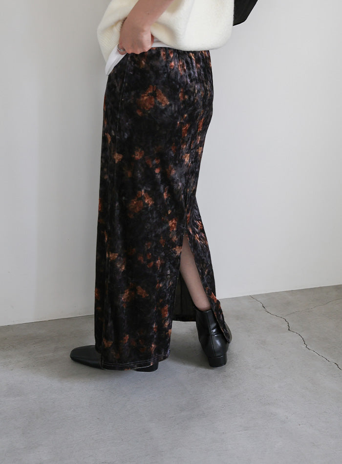 タイダイベロアナロースカート